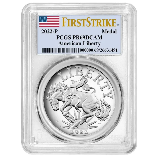 2022-P Proof American Liberty 1 oz Silver Medal PCGS PR69DCAM FS Flag Label