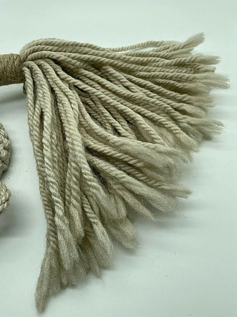 Vtg Retro Macrame Plant Hanger Ceramic Orange Blue Splatter Butterfly 48in 7