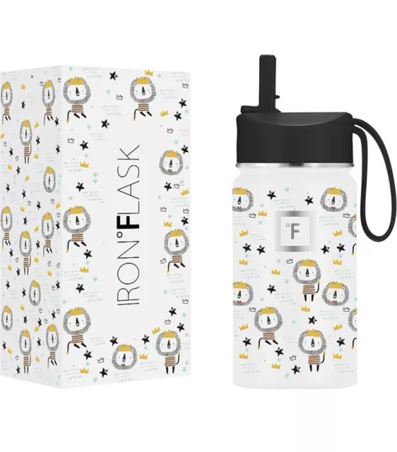 IRON°FLASK Kids 14oz Water Bottle, Straw Lid, 20 Name Stickers, Vacuum Insulated