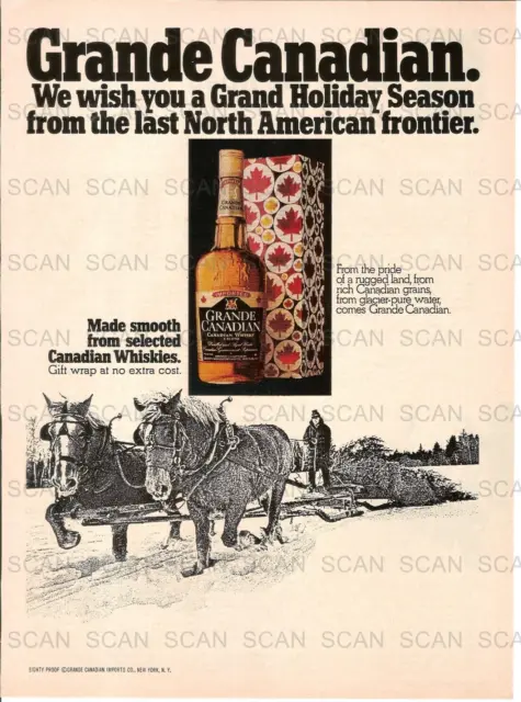 1973 Grande Canadian Vintage Magazine Ad    Horse Team  Christmas Tree