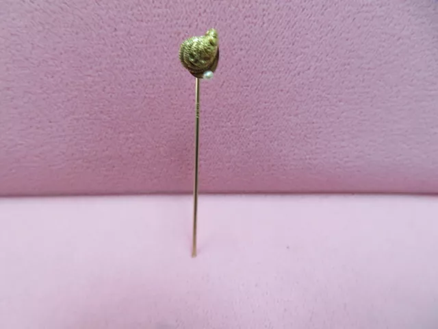 Vtg 10K Solid Yellow Gold Shell Shape Seeds Pearl Stick Pin