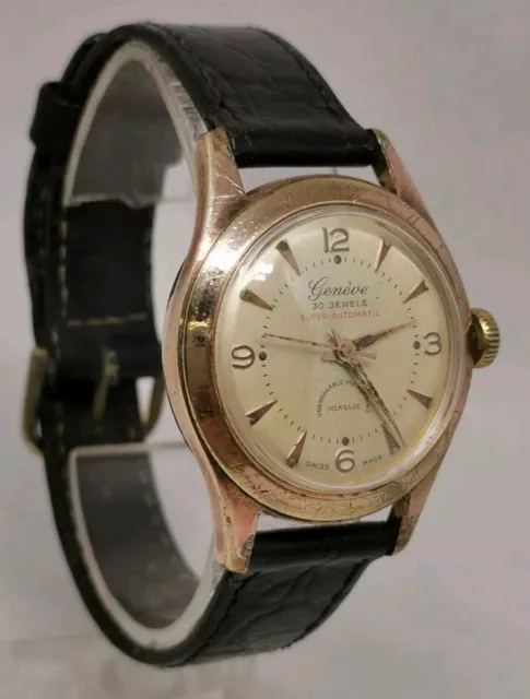 Vtg 1950s Geneve 30J Super Automatic Cal Felsa 1560 Rose Gold Plated Gents Watch