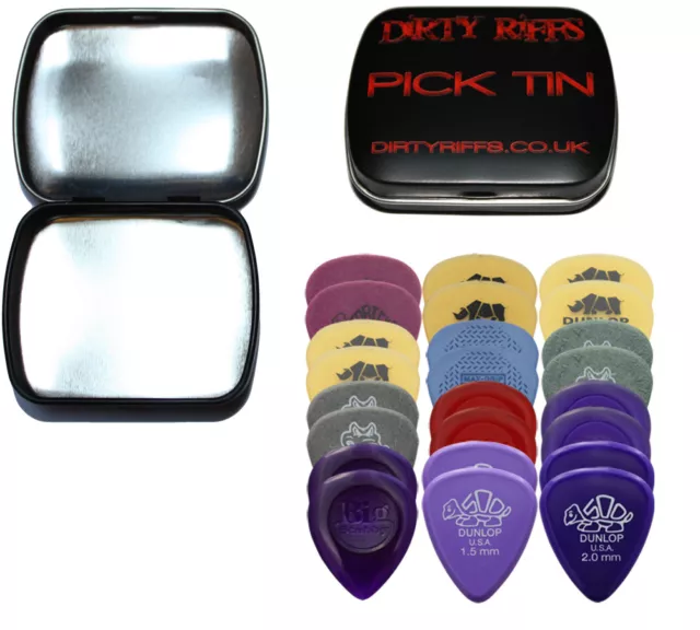 24 Dunlop Extra Heavy Guitar Picks - Tortex, Nylon, Ultex In A Handy Pick Tin