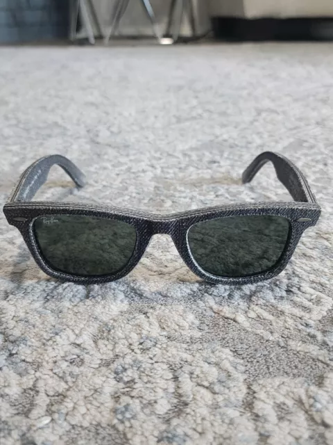 Ray Ban Gray Denim Fabric Frame RB2140 Wayfarer Sunglasses HandMade In Italy