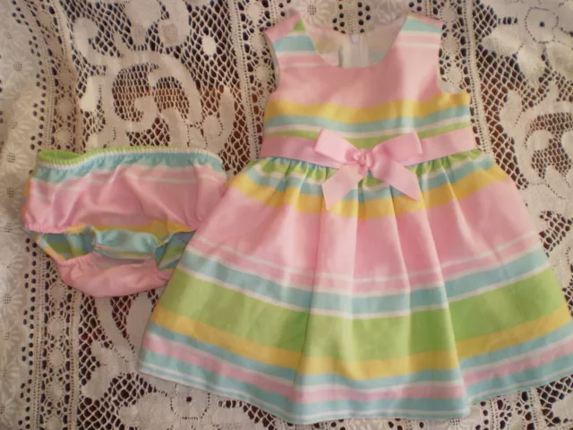 Bonnie Baby infant girls 2 pc. striped Easter dress/diaper covers, 6-9 Mos