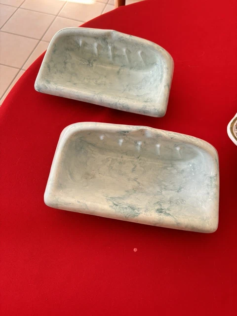 Lot De 2 Porte-savons Anciens En Céramique Verte - Made In France - Vintage Salle De Bain