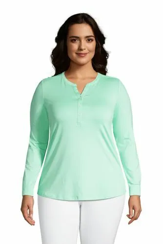 Lands' End Women's Long Slv Button Cuff Tunic Top Pale Jade 1X NEW 503679