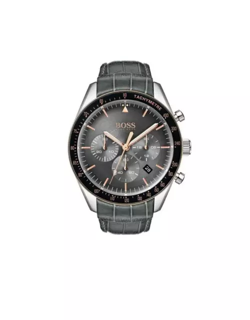 Hugo Boss HB1513628 Trophy Gray Dial Leather Band Men's Watch