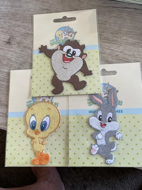 3 Baby Looney Tunes Tweetie Pie, Taz & Bugs Bunny Iron on Patches.
