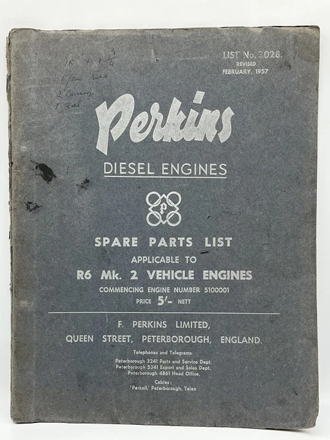 PERKINS DIESEL ENGINE SPARE PARTS LIST - LIST R6 Mk 2 VEHICLE ENGINE £ ...