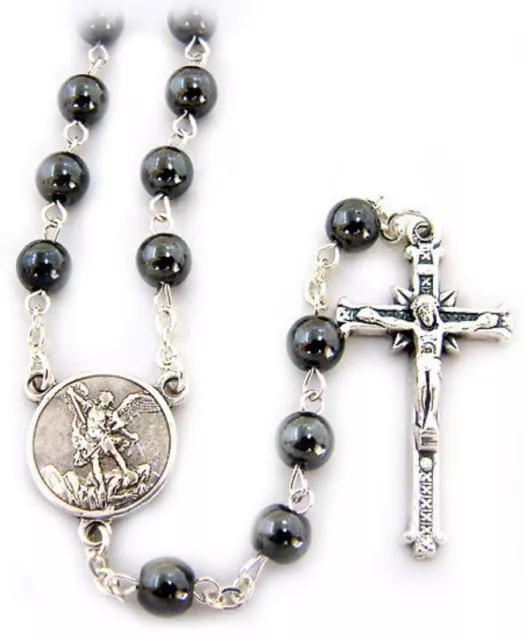 New Beautiful Made In Italy Hematite Bead St Michael The Archangel Rosary