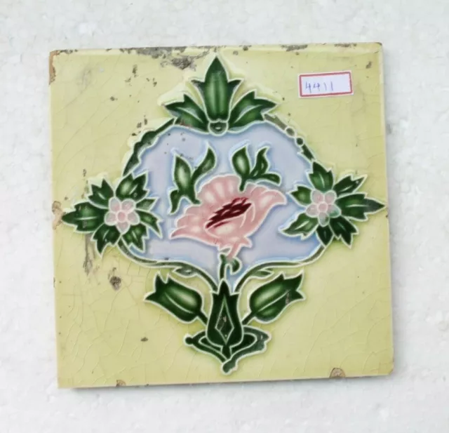 Vintage Tile Art Nouveau Majolica Yellow Flower Design Architecture Tile Nh4411