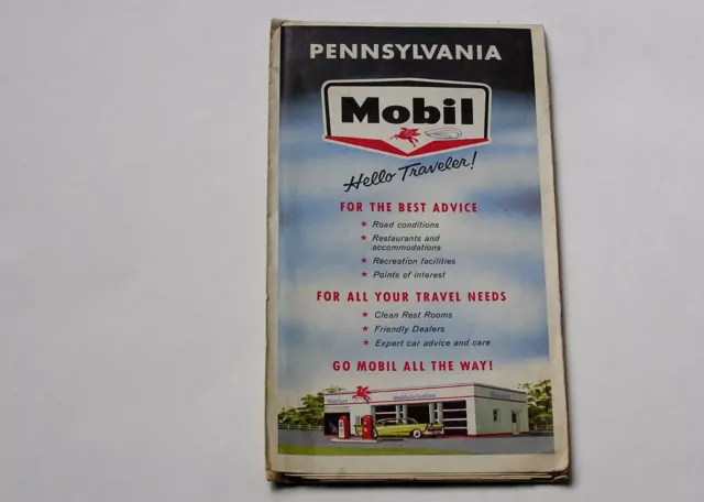 Vintage Mobil Pennsylvania Oil Gas Service Station State Highway Travel Road Map