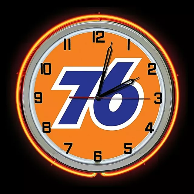 15" Union 76 Gas Oil Sign Orange Double Neon Clock Man Cave Garage Gas Station