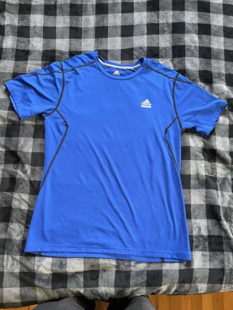 Adidas Shirt Mens Large Blue Short Sleeve T-Shirt Techfit Compression
