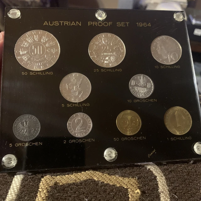 1964 1965 AUSTRIA - PROOF 9 COIN SET in CAPITAL PLASTICS HOLDER