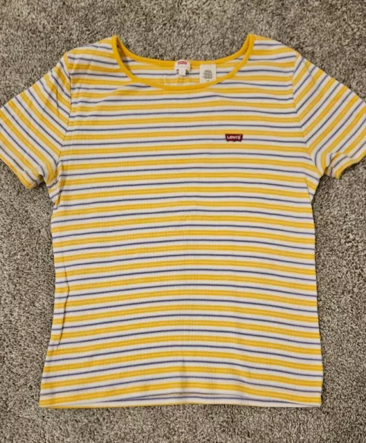 Girl's Levi's Yellow White Blue Striped Summer Short Sleeve Size Large Stretchy