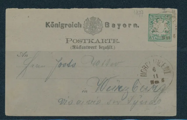 Bayern 1877, GA Karte, 5 Pf n. Würzburg