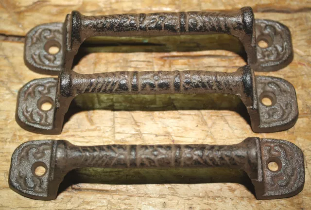 2 Cast Iron Antique Style RUSTIC Barn Handle, Gate Pull Shed Door Handles Fancy