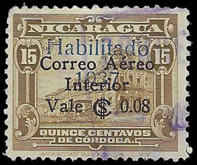 1937 NICARAGUA Stamp - Overprint Air Mail, 8c/15c SC# C181 D91