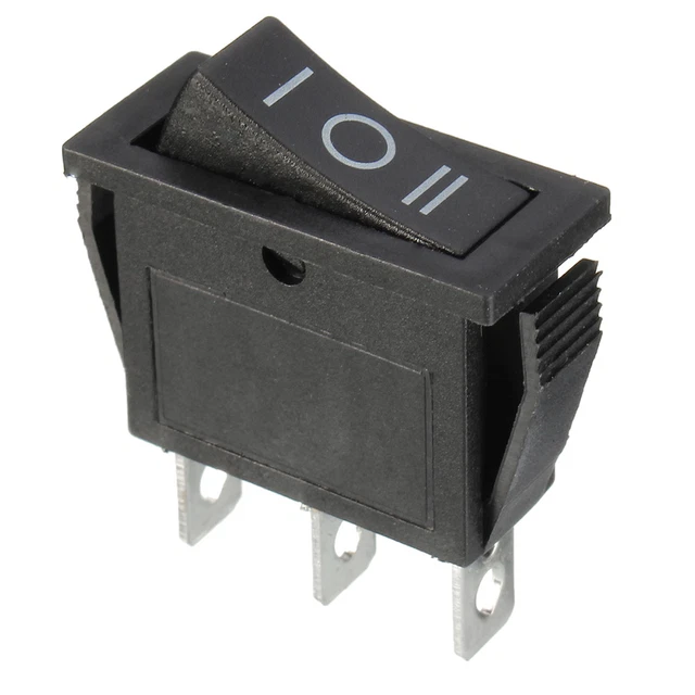 Rechteckiger Doppelwippenschalter KCD3, 250V/15A, EIN-AUS-EIN, Schwarz Rechteckiger Doppelwippenschalter KCD3, 250V/15A, EIN-AUS-EIN, Schwarz