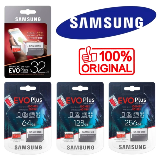 Carte Mémoire Micro SD SDHC SDXC SAMSUNG EVO PLUS : 32 64 128 ou 256 Go Gb Giga