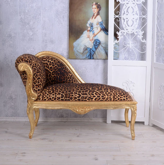 Barocksofa französische Sitzbank Gold Leo Print Sofa Barock Sitzhocker Recamiere