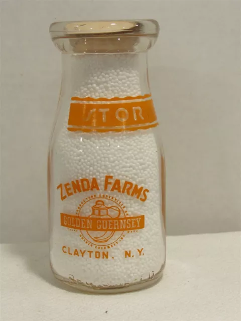 TRPHP Milk Bottle Zenda Farms Dairy Clayton NY JEFFERSON COUNTY Golden Guernsey