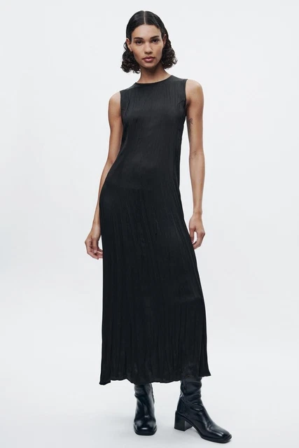 ZARA BACK KNOT Dress Zw Collection Black Maxi Long Pleated In Medium 52.70  - PicClick UK
