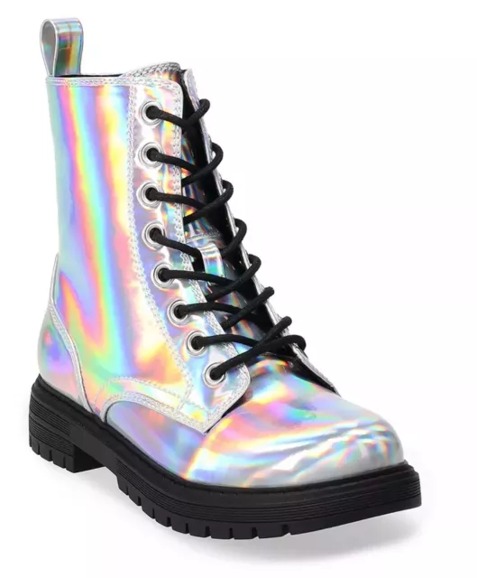 SO® Reindeer Combat Boots Iridescent Womens Size 9.5 Read NEW