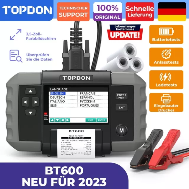TOPDON BT600 12V/24V Batterietester Ankurbelungstests Ladetests mit Drucker  3.5' EUR 139,99 - PicClick DE