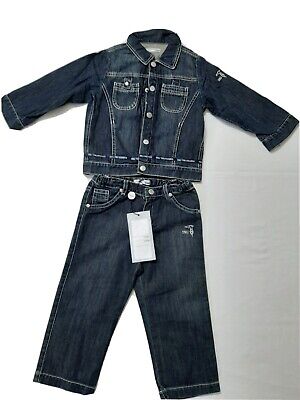 Trussardi completo jeans giubbotto jacket shirt junior 18 mesi bambino baby blu
