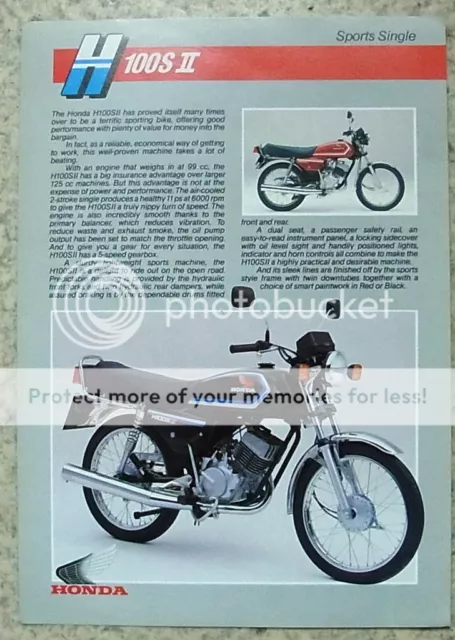 HONDA H100S II Sports Single Motorcycle Sales Specification Leaflet c1989