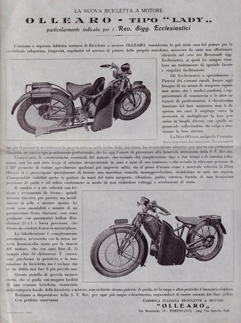 Bicicletta a Motore Lady per Preti Ollearo Neftali Volantino Motocicletta 1930 Bicicletta a Motore Lady per Preti Ollearo Neftali Volantino Motocicletta 1930