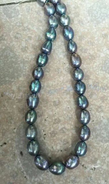 10-11mm Genuine Natural Tahitian Peacock Black Baroque Pearl Necklace 14-48'' 2
