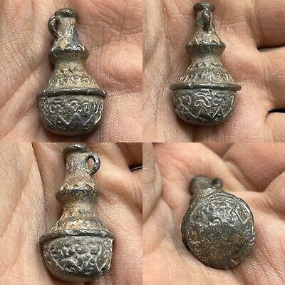 Unique Design Near Eastern Old Bronze Small Amulet Pendant Wearable