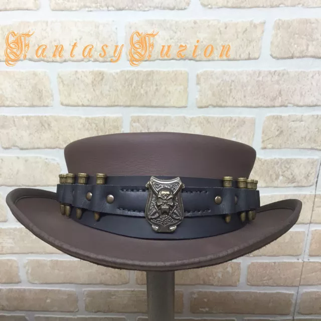 Steampunk Hat Bounty Hunter Skull and Bullets Hatband Leather SHORT 2 Tones