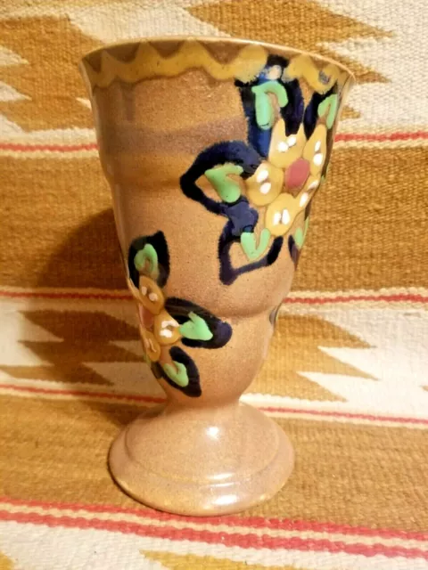 TERRIFIC CARL GEBAUER 1920s SECESSIONIST ART DECO 8" POTTERY VASE COBALT FLOWERS
