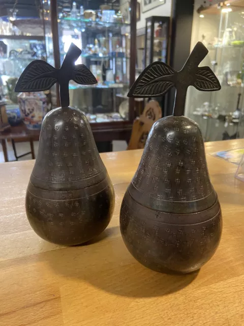 Vintage Pair of Bronze Pear Shaped Candles Candle Holders Decorative Collectable