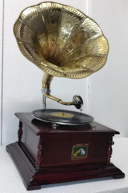 HMV Antique Vintage Réplique Gramophone Phonograph Player Original Travail...