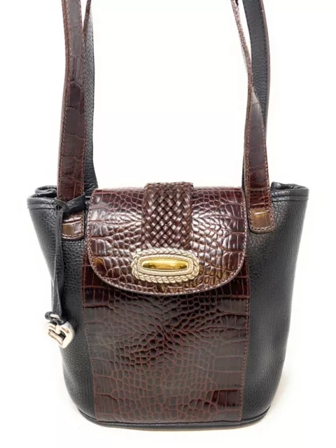 Brighton Black/Brown Moc Croc Leather Bucket Tote Shoulder Bag
