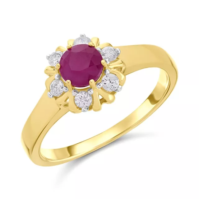 F.Hinds Womens 9ct Gold Ruby And Diamond Cluster Ring - 20pts