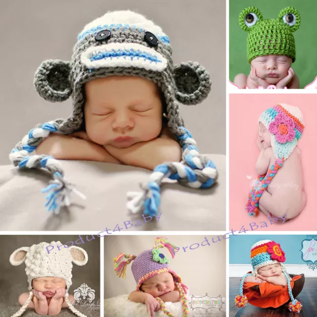 Baby Boy Girl Crochet Beanie Costume Hat 0-3, 3-6, 6-12M,1-3Yr Photography Props