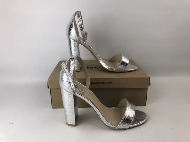 Glamorous wide fit silver sales barely there block heeled sandals