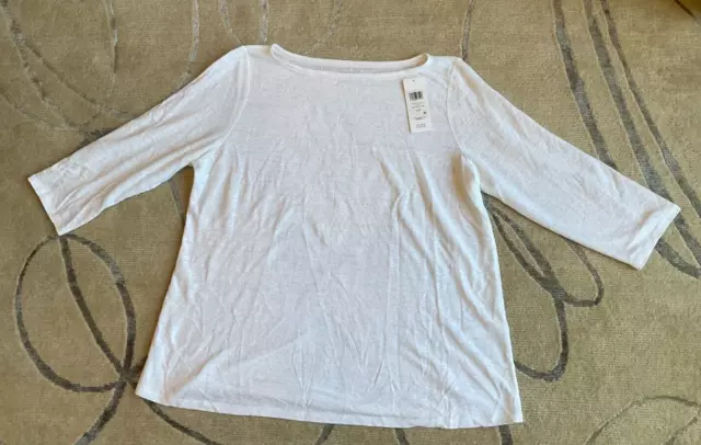 NWT Eileen Fisher White Linen Jersey 3/4 Sleeve Bateau Neck Top Sz L