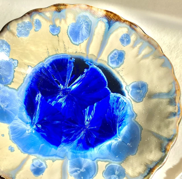 ITALY Vintage 50s Dish Pottery Glass Studio Nautical Shells Opal Blue SIGNED MCM