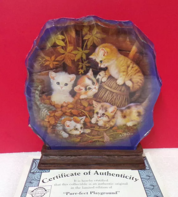 Bradford PURR-FECT PLAYGROUND Jurgen Scholz Crystal Kittens Kitty Cat Plaque