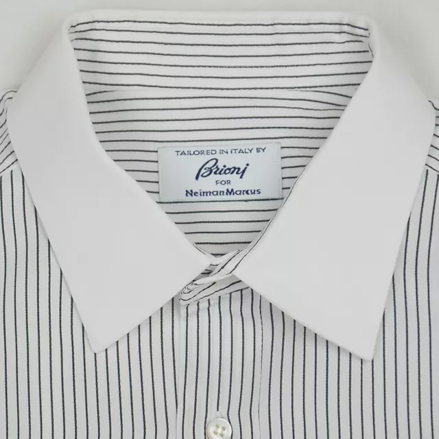 Brioni Mens French Cuff Dress Shirt Size R/16 White Striped 100% Cotton Italy