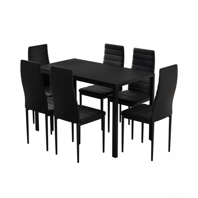 Artiss Dining Chairs Table Dining Set 7 PU Leather 6 Seater Chair Wooden Black