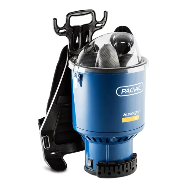 Pacvac Superpro 700 Commercial Dry Backpack Vacuum Cleaner with upgraded harness